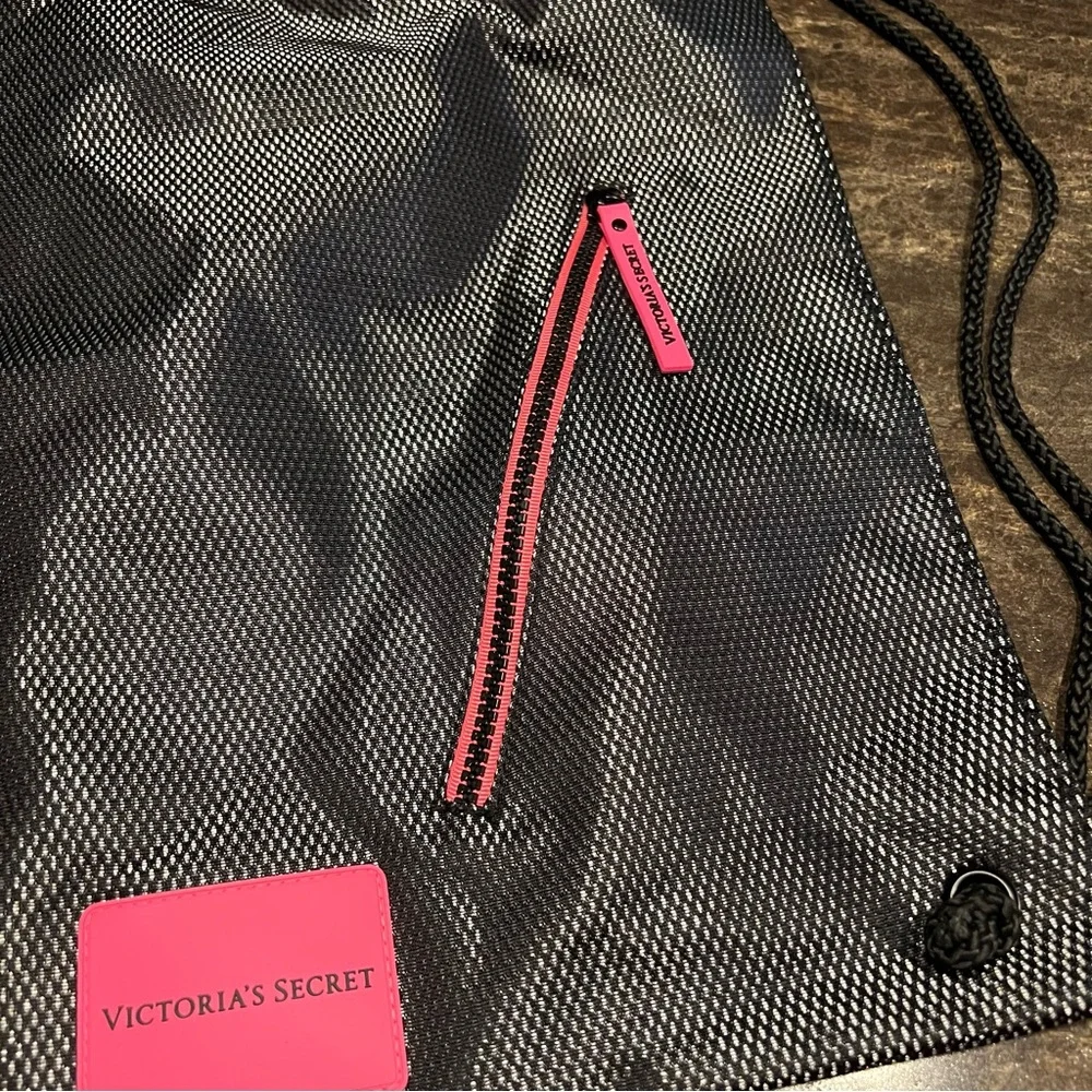 Victoria's Secret Black and Pink Drawstring Bag